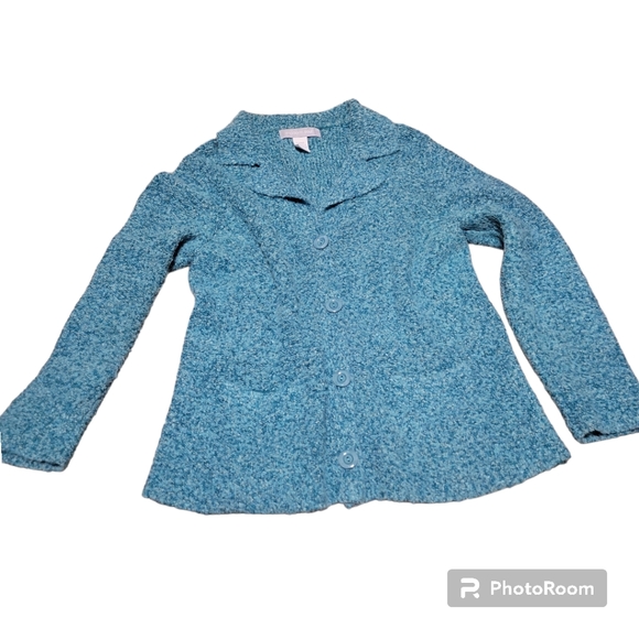 Vintage Knit Sweater Blue with Pockets size Large - Picture 2 of 8